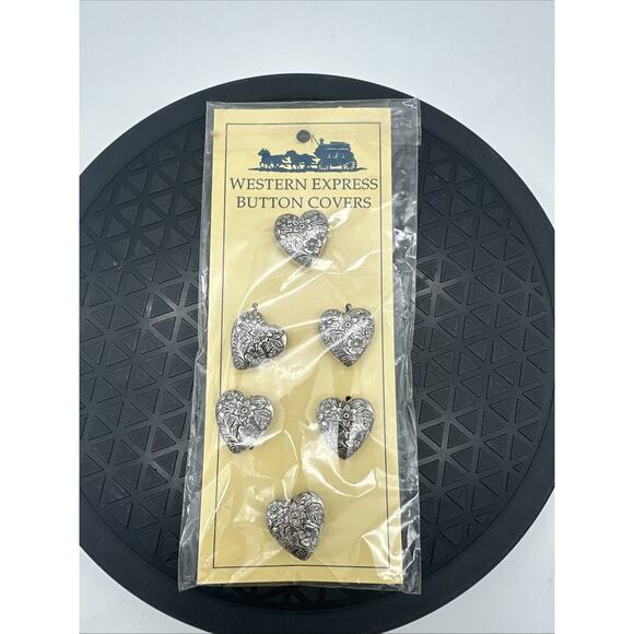 Vintage Western Express Silver Tone Turquoise Heart Shaped Button Covers - Picture 1 of 4